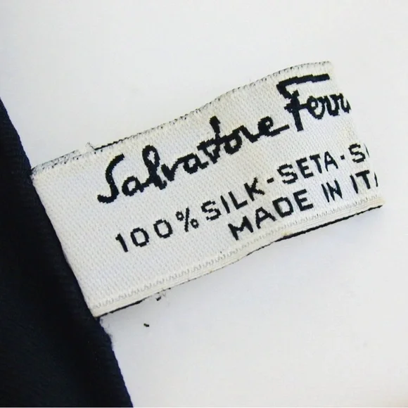 Salvatore Ferragamo Vintage Silk Scarf Baroque Floral Black Gold Print with Box - Picture 6 of 8